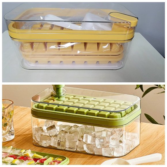 Pop Ice Cube Tray with Lid Bin and Scoop Square Ice Cubes Molds with storage box - Picture 1 of 5